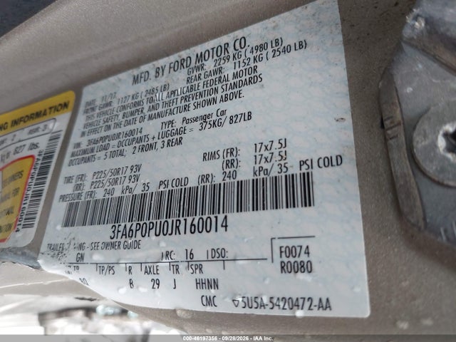 Продаж на аукціоні авто 2018 Ford Fusion Energi Se Luxury, vin: 3FA6P0PU0JR160014, номер лоту: 46197356