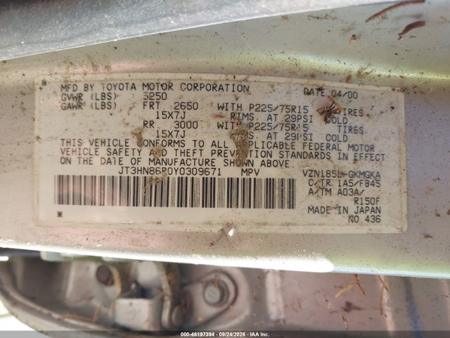 Aukcja sprzedaży 2000 Toyota 4runner Sr5, vin: JT3HN86R0Y0309671, numer aukcji: 46197394