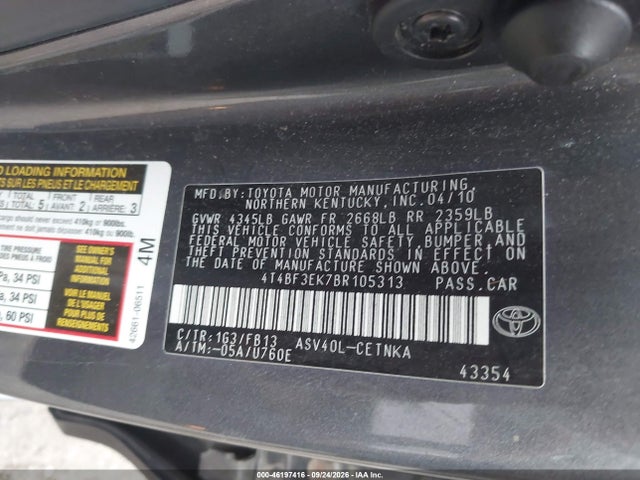2011 Toyota Camry Le მანქანა იყიდება აუქციონზე, vin: 4T4BF3EK7BR105313, აუქციონის ნომერი: 46197416
