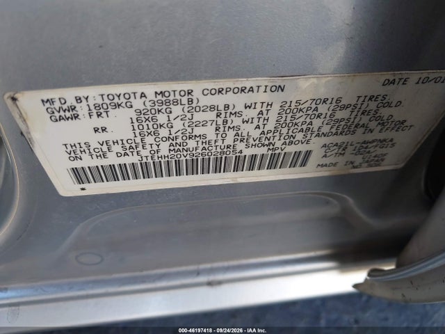 46197418 :رقم المزاد ، JTEHH20V926028054 vin ، 2002 Toyota Rav4 مزاد بيع