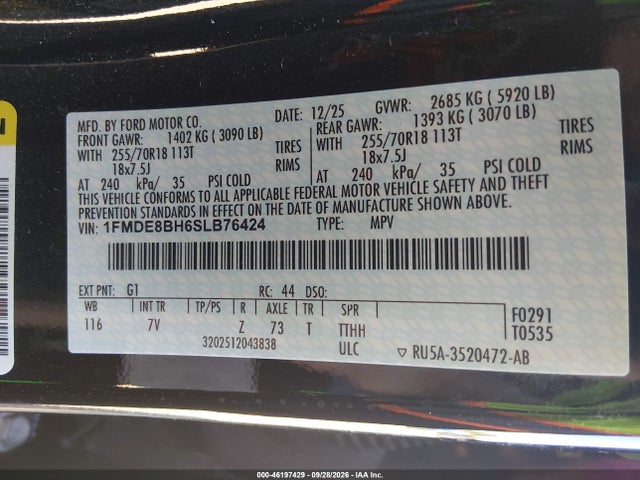 Продаж на аукціоні авто 2025 Ford Bronco Outer Banks, vin: 1FMDE8BH6SLB76424, номер лоту: 46197429