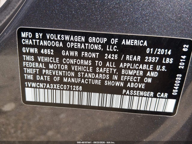 Продаж на аукціоні авто 2014 Volkswagen Passat Tdi Sel Premium, vin: 1VWCN7A3XEC071256, номер лоту: 46197441