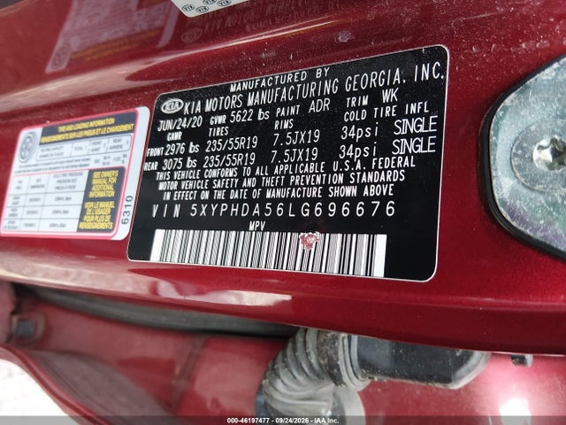 Aukcja sprzedaży 2020 Kia Sorento 3.3l Ex, vin: 5XYPHDA56LG696676, numer aukcji: 46197477