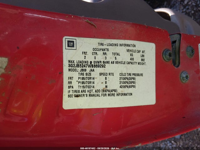 46197482 :رقم المزاد ، 3G2JB5247WS869292 vin ، 1998 Pontiac Sunfire Se مزاد بيع