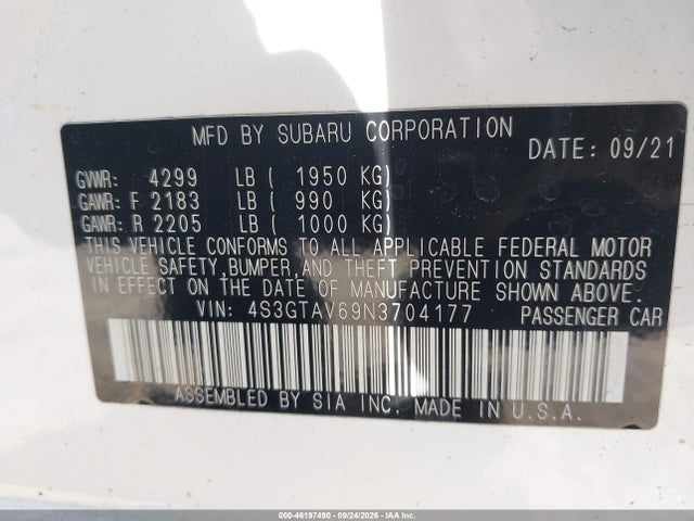 Продаж на аукціоні авто 2022 Subaru Impreza Premium, vin: 4S3GTAV69N3704177, номер лоту: 46197490