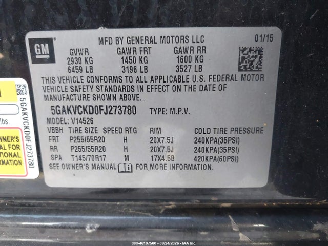 2015 Buick Enclave Premium მანქანა იყიდება აუქციონზე, vin: 5GAKVCKD0FJ273780, აუქციონის ნომერი: 46197500