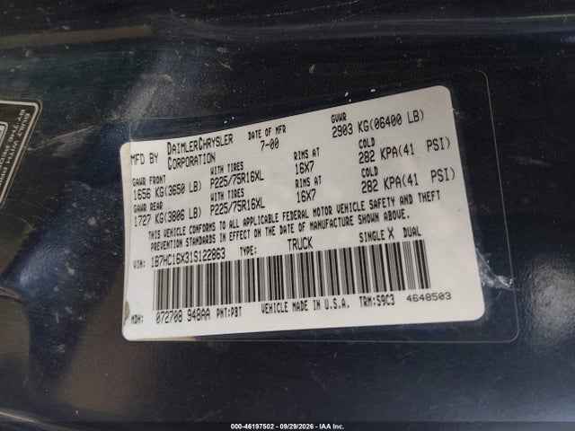 Продаж на аукціоні авто 2001 Dodge Ram 1500 St/ws, vin: 1B7HC16X31S122863, номер лоту: 46197502