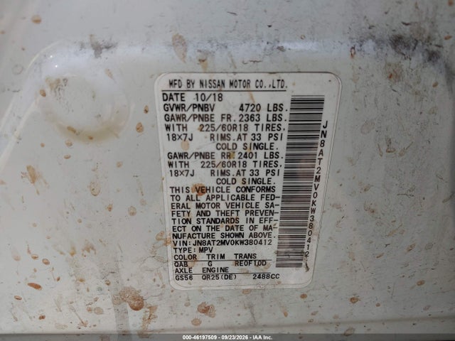 Aukcja sprzedaży 2019 Nissan Rogue Sv, vin: JN8AT2MV0KW380412, numer aukcji: 46197509