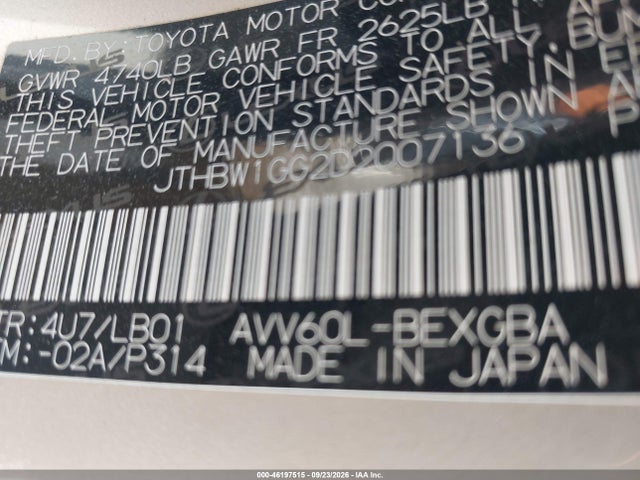 Продаж на аукціоні авто 2013 Lexus Es 300h Hybrid, vin: JTHBW1GG2D2007136, номер лоту: 46197515