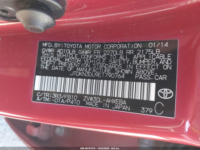 Toyota Prius Two 2014 JTDKN3DU9E1790764 Image 9