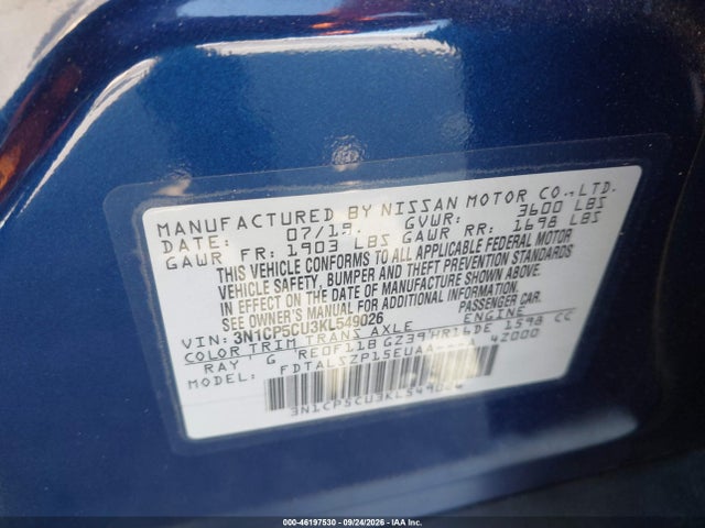 Aukcja sprzedaży 2019 Nissan Kicks Sv, vin: 3N1CP5CU3KL549026, numer aukcji: 46197530