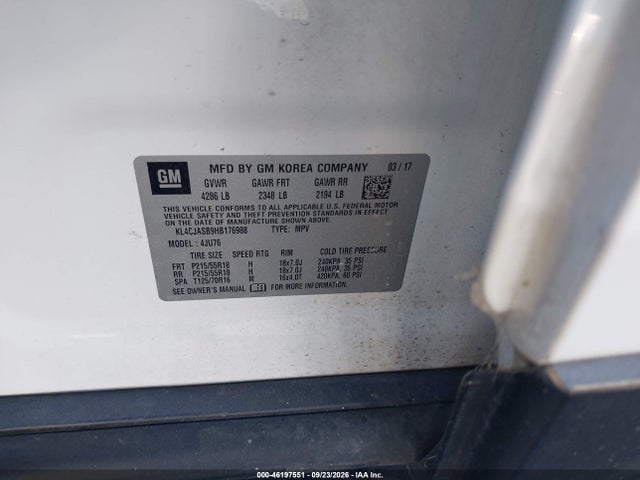 2017 Buick Encore Preferred მანქანა იყიდება აუქციონზე, vin: KL4CJASB9HB176988, აუქციონის ნომერი: 46197551