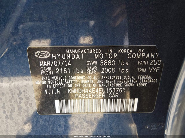KMHDH4AE4EU153763 Hyundai ELANTRA SE