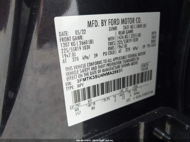 Продаж на аукціоні авто 2022 Ford Mustang Mach-e Premium, vin: 3FMTK3SU4NMA28831, номер лоту: 46197570