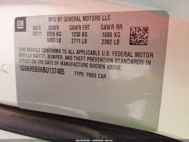 2011 Cadillac Dts Premium Collection მანქანა იყიდება აუქციონზე, vin: 1G6KH5E66BU137485, აუქციონის ნომერი: 46197597
