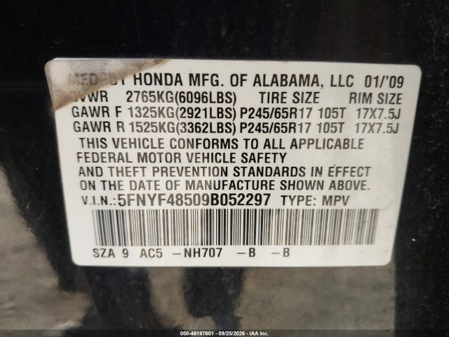 Aukcja sprzedaży 2009 Honda Pilot Ex-l, vin: 5FNYF48509B052297, numer aukcji: 46197601