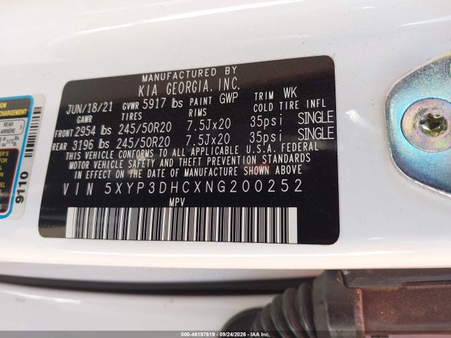 2022 Kia Telluride Ex მანქანა იყიდება აუქციონზე, vin: 5XYP3DHCXNG200252, აუქციონის ნომერი: 46197619