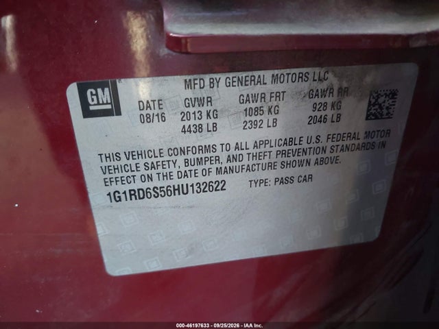 46197633 :رقم المزاد ، 1G1RD6S56HU132622 vin ، 2017 Chevrolet Volt Premier مزاد بيع