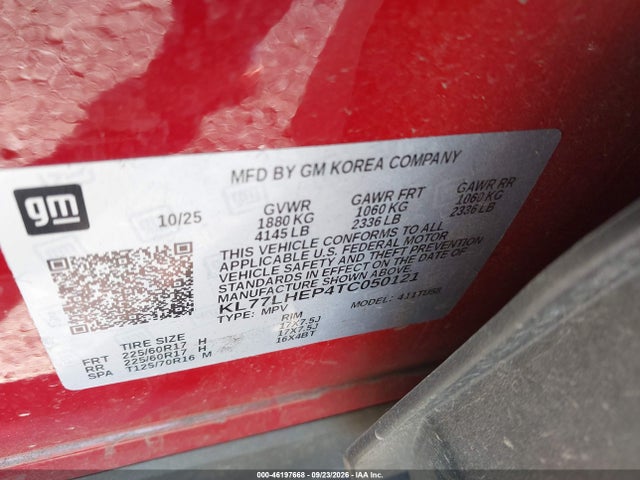 46197668 :رقم المزاد ، KL77LHEP4TC050121 vin ، 2026 Chevrolet Trax Fwd Lt مزاد بيع