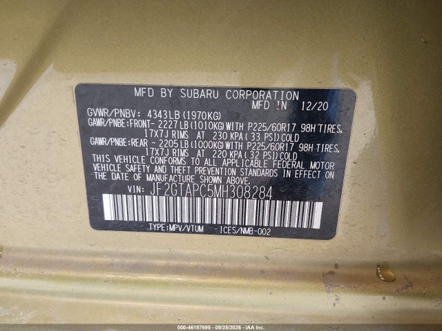Subaru Crosstrek Premium 2021 JF2GTAPC5MH308284 Image 9