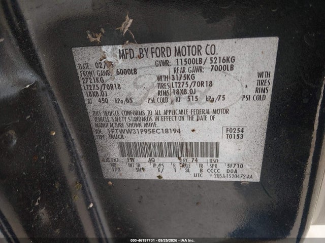 Продажа на аукционе авто 2005 Ford F350 Srw Super Duty, vin: 1FTWW31P95EC18194, номер лота: 46197701