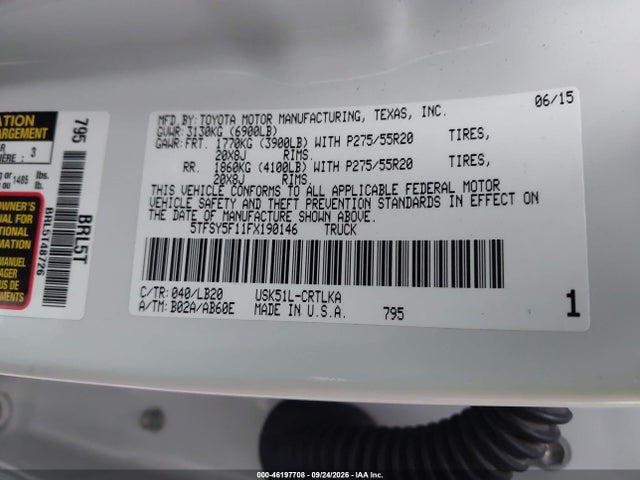 Aukcja sprzedaży 2015 Toyota Tundra Limited 5.7l V8, vin: 5TFSY5F11FX190146, numer aukcji: 46197708