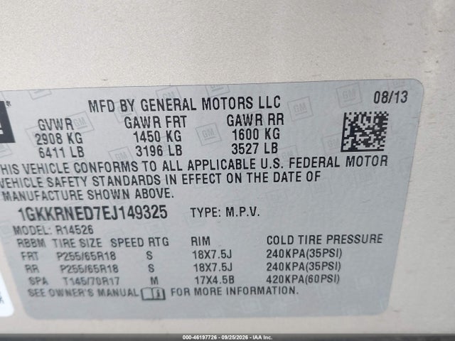 GMC ACADIA SLE 2014 1GKKRNED7EJ149325 Image 9