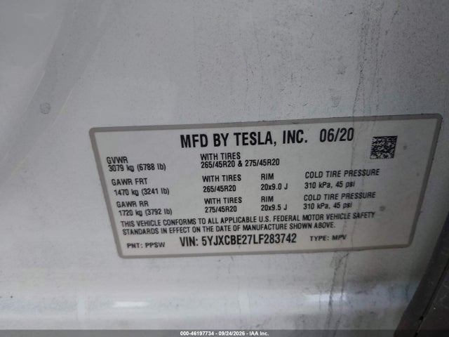 Продажа на аукционе авто 2020 Tesla Modelo X Long Range Dual Motor All-wheel Drive/long Range Plus Dual Motor All-wheel Drive, vin: 5YJXCBE27LF283742, номер лота: 46197734