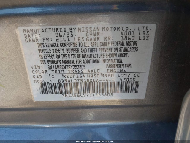Продаж на аукціоні авто 2025 Nissan Sentra Sv, vin: 3N1AB8CV7SY353805, номер лоту: 46197736