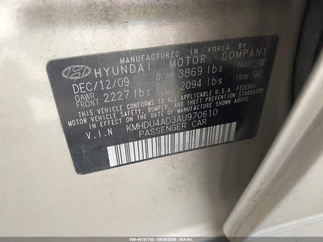 Aukcja sprzedaży 2010 Hyundai Elantra Gls, vin: KMHDU4AD3AU970610, numer aukcji: 46197743