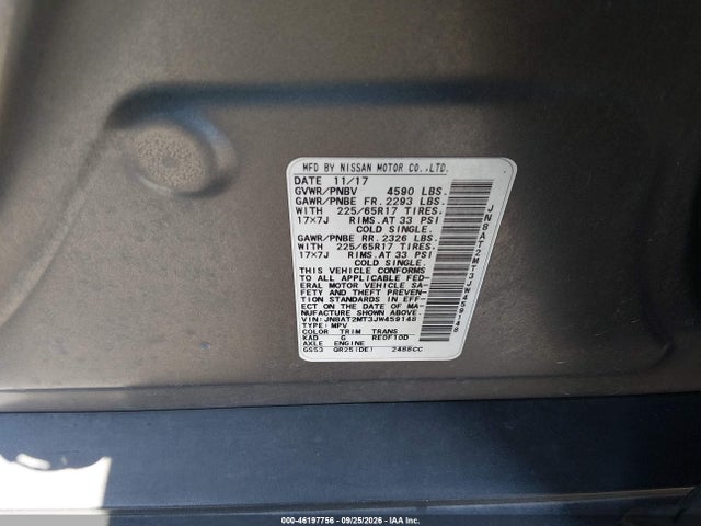 46197756 :رقم المزاد ، JN8AT2MT3JW459148 vin ، 2018 Nissan Rogue S مزاد بيع