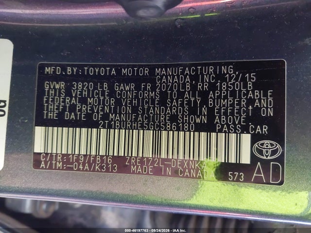Toyota COROLLA LE 2016 2T1BURHE5GC586180 Image 9