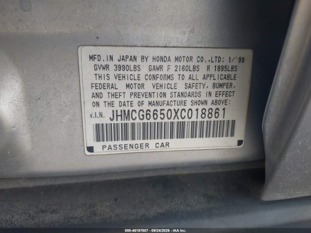 Aukcja sprzedaży 1999 Honda Accord Sdn Lx, vin: JHMCG6650XC018861, numer aukcji: 46197807