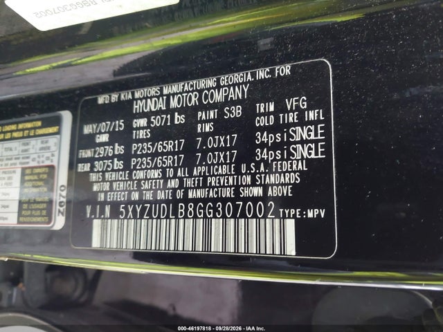 Aukcja sprzedaży 2016 Hyundai Santa Fe Sport 2.4l, vin: 5XYZUDLB8GG307002, numer aukcji: 46197818