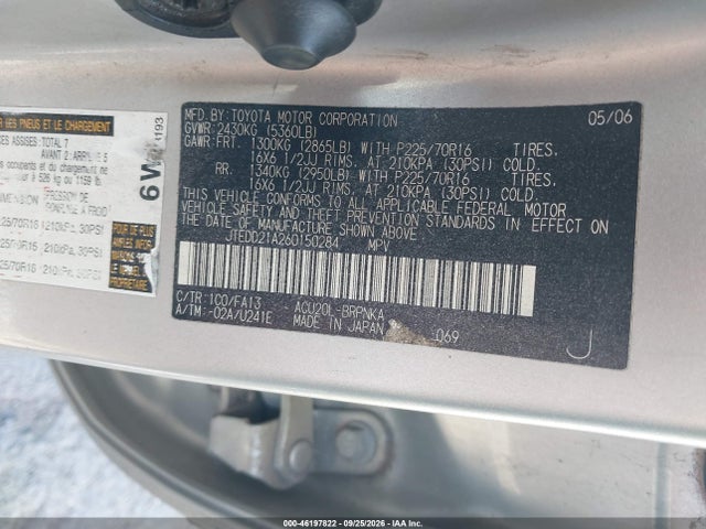 2006 Toyota Highlander 3rd Row მანქანა იყიდება აუქციონზე, vin: JTEDD21A260150284, აუქციონის ნომერი: 46197822