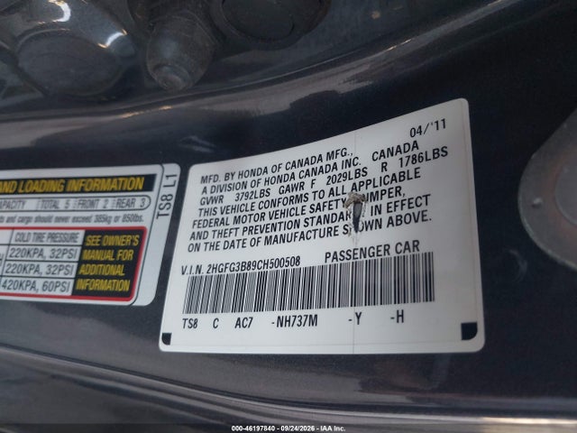 Продаж на аукціоні авто 2012 Honda Civic Ex, vin: 2HGFG3B89CH500508, номер лоту: 46197840