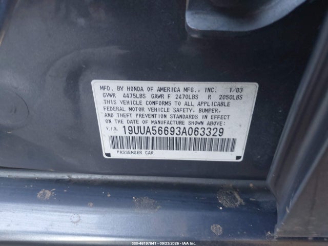 2003 Acura Tl 3.2 მანქანა იყიდება აუქციონზე, vin: 19UUA56693A063329, აუქციონის ნომერი: 46197841