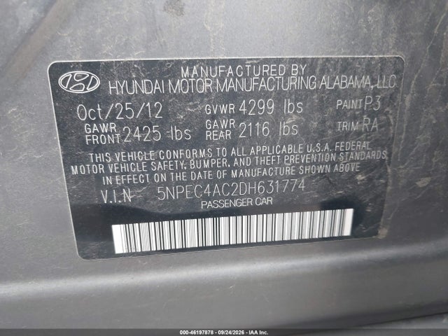 Продажа на аукционе авто 2013 Hyundai Sonata Limited, vin: 5NPEC4AC2DH631774, номер лота: 46197878
