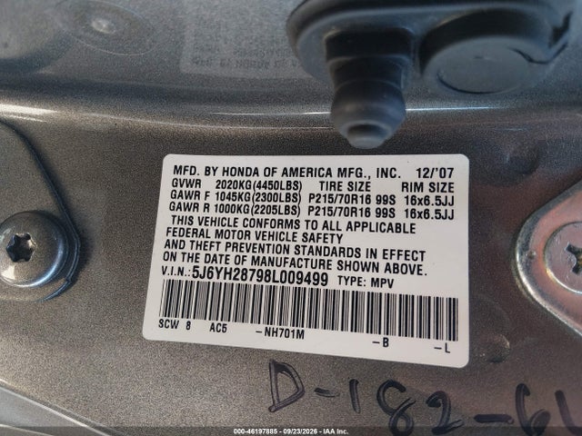 Aukcja sprzedaży 2008 Honda Element Ex, vin: 5J6YH28798L009499, numer aukcji: 46197885