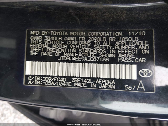 46197898 :رقم المزاد ، JTDBU4EE9AJ087188 vin ، 2010 Toyota Corolla Le مزاد بيع