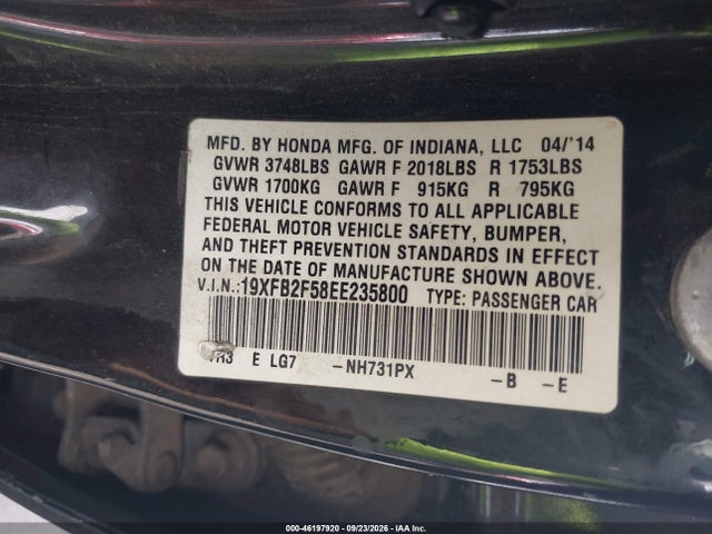 19XFB2F58EE235800 Honda Civic Lx