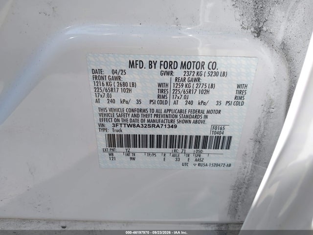 Продаж на аукціоні авто 2025 Ford Maverick Xl, vin: 3FTTW8A32SRA71349, номер лоту: 46197970