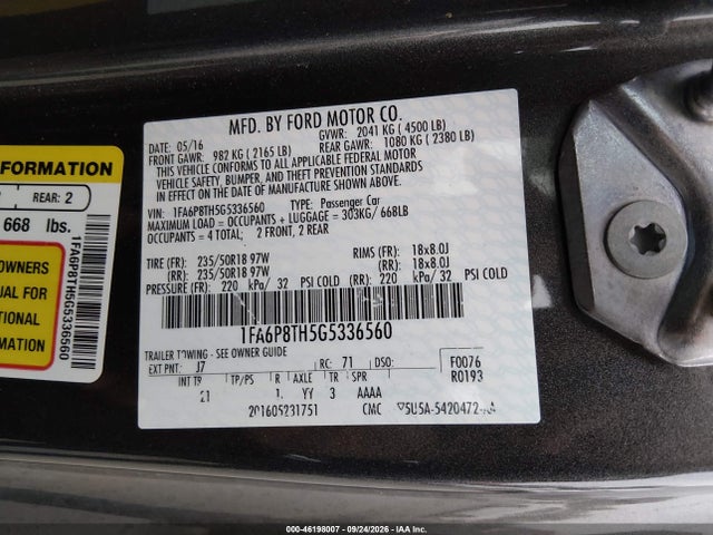 Продажа на аукционе авто 2016 Ford Mustang Ecoboost, vin: 1FA6P8TH5G5336560, номер лота: 46198007