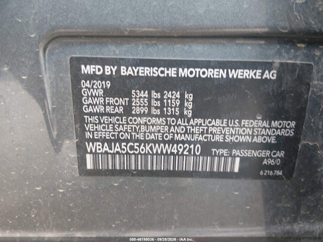 BMW 530I 2019 WBAJA5C56KWW49210 Image 9