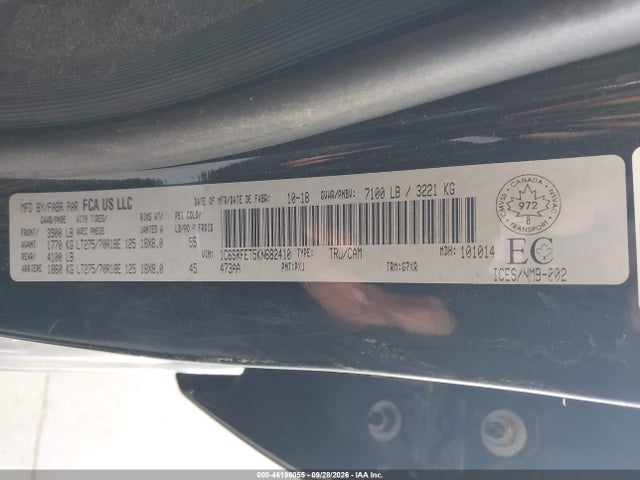 2019 Ram 1500 Sport/rebel მანქანა იყიდება აუქციონზე, vin: 1C6SRFET5KN682410, აუქციონის ნომერი: 46198055