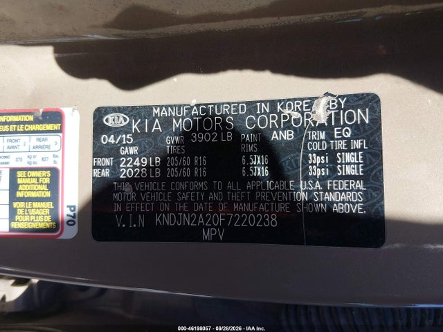 Продажа на аукционе авто 2015 Kia Soul, vin: KNDJN2A20F7220238, номер лота: 46198057