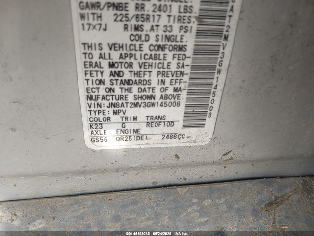 Aukcja sprzedaży 2016 Nissan Rogue S, vin: JN8AT2MV3GW145008, numer aukcji: 46198085