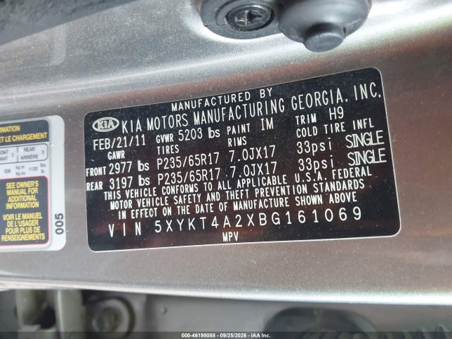 Продаж на аукціоні авто 2011 Kia Sorento Lx, vin: 5XYKT4A2XBG161069, номер лоту: 46198088
