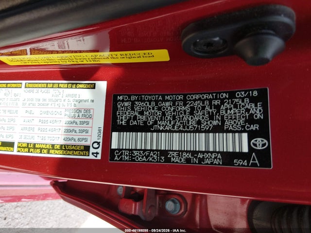 46198098 :رقم المزاد ، JTNKARJE4JJ571597 vin ، 2018 Toyota Corolla Im مزاد بيع