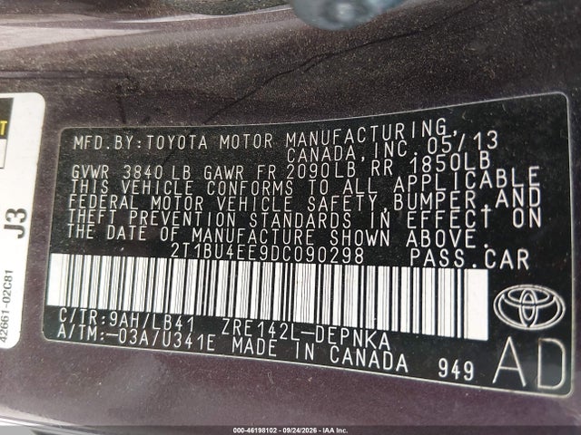 Продажа на аукционе авто 2013 Toyota Corolla Le Special Edition, vin: 2T1BU4EE9DC090298, номер лота: 46198102